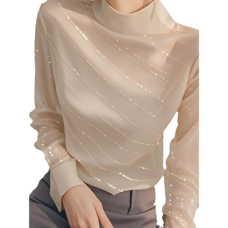 Dame Festlig Bluse med elegante gennemsigtige Ærmer Stilla