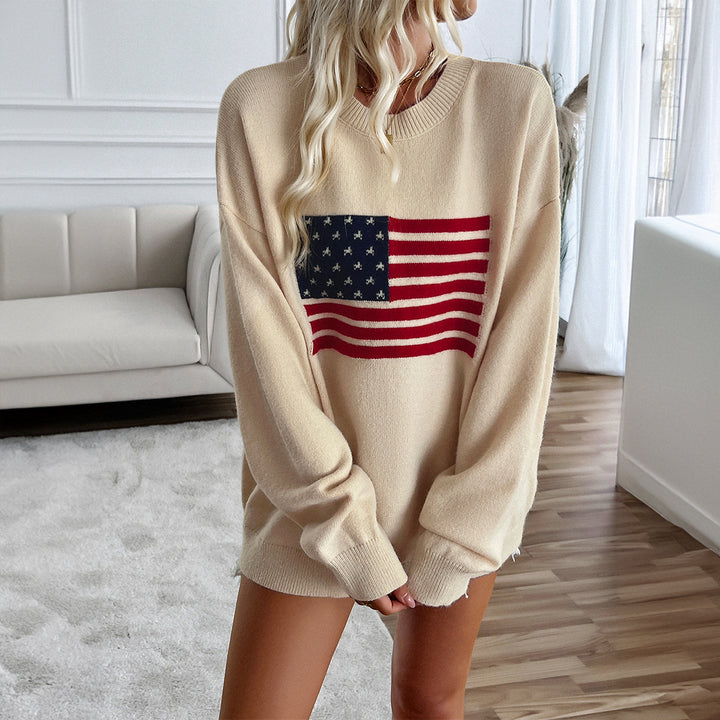 Dame sweatshirt med afslappet snit og US-flagmotiv Stilla