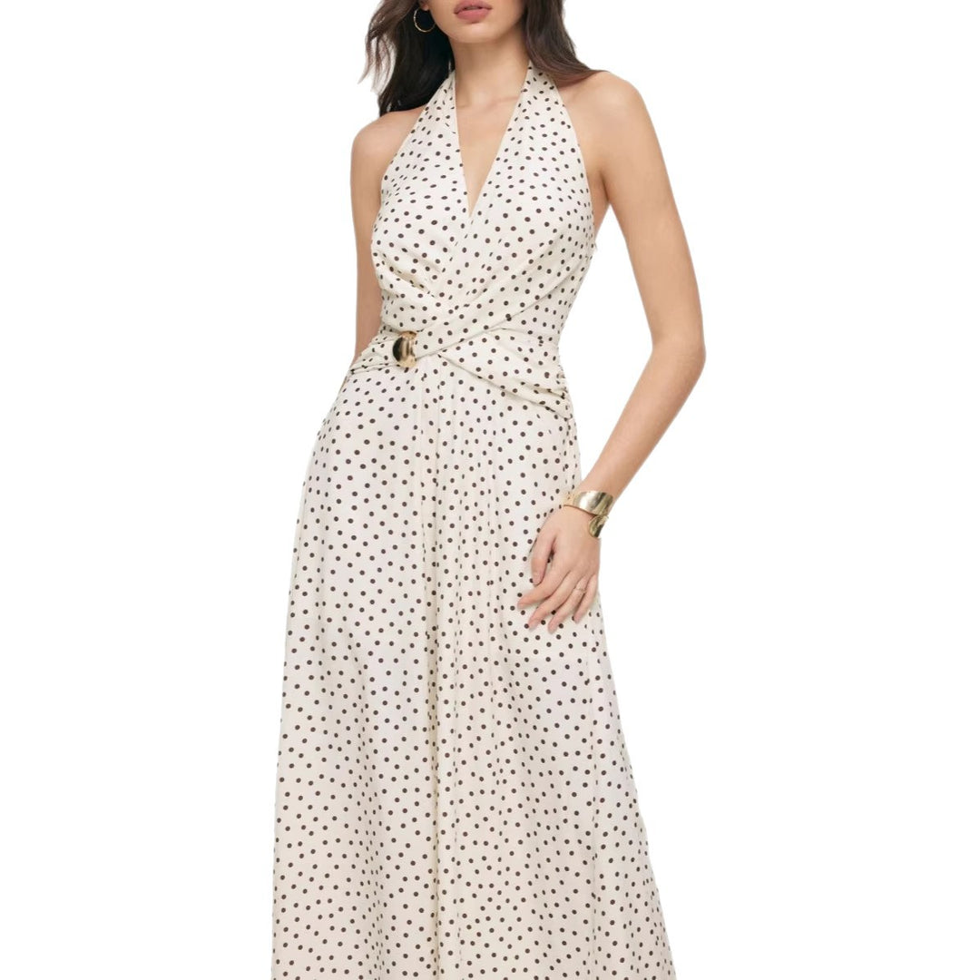 Dame elegant jumpsuit med dyb udskæring og svingende ben Skovae