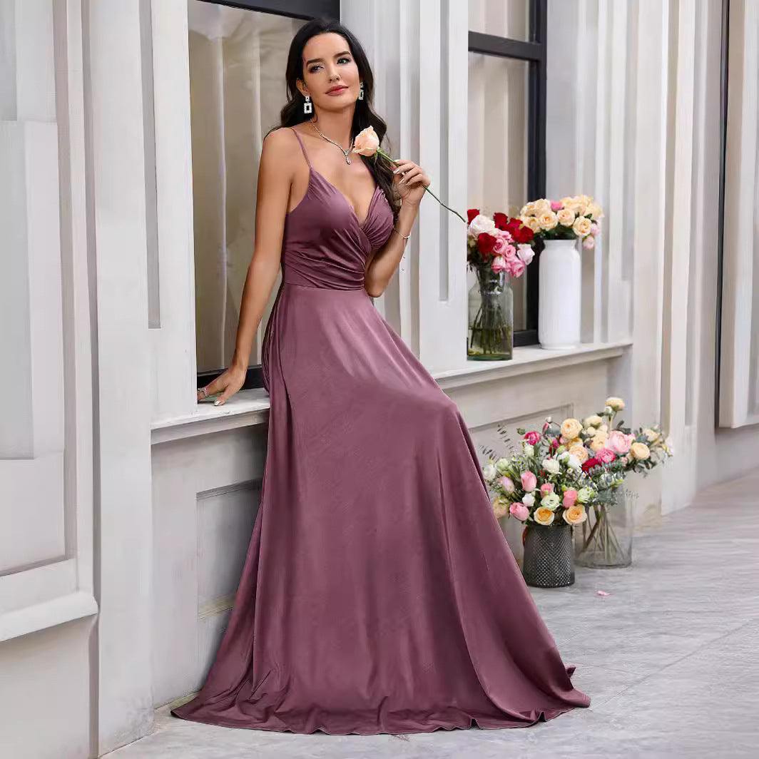 Dame Maxikjole i flydende satin med elegant frontvikling Stilla