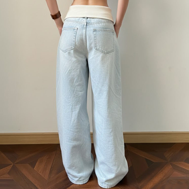 Dame Løs siddende jeans med høj talje og elastisk komfort Skovae