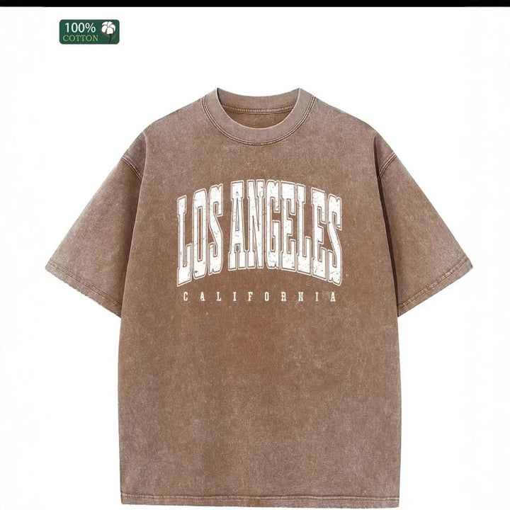 Dame Oversized T-shirt med Vintage Los Angeles Print og afslappet snit Stilla
