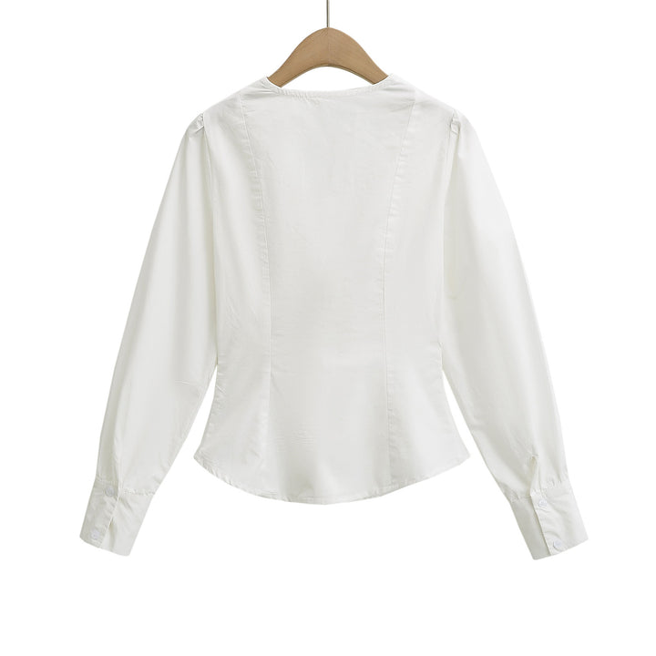 Damer Elegant Bluser T-shirt med Rysjer og dekorativ Snøring Stilla