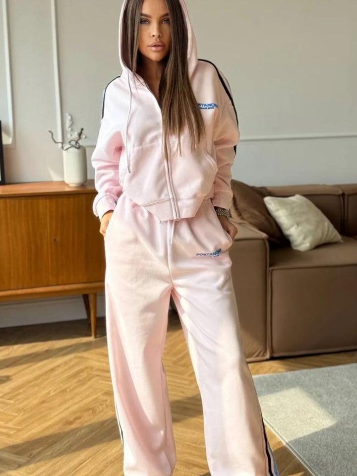 Kvinders sporty fritids sæt med casual zip hoodie og komfortable joggingbukser Stilla