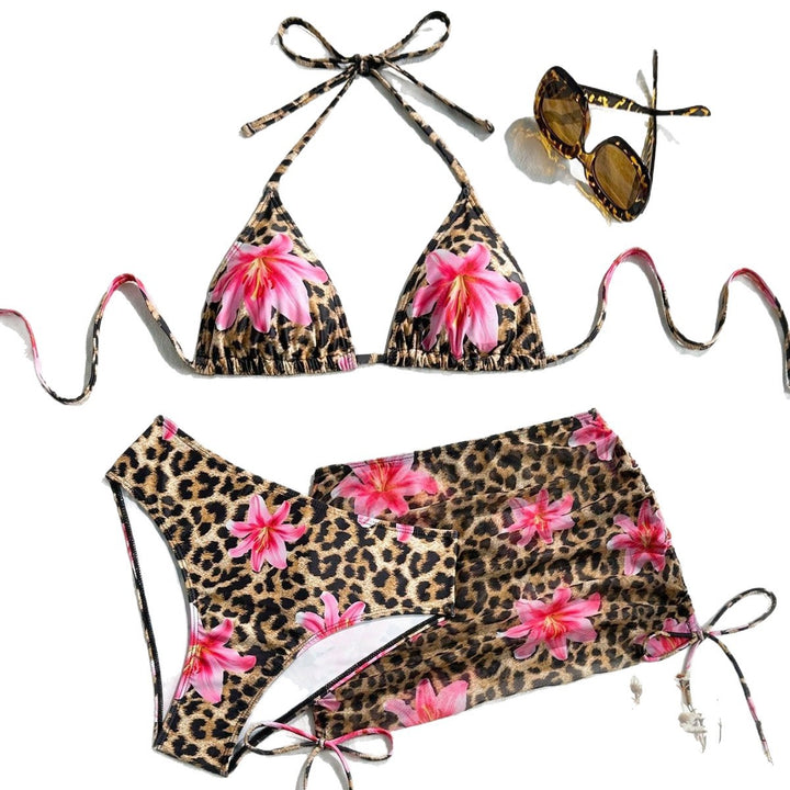 Dame Triangel-Bikini med gennemsigtig indpakningsskørt Skovae