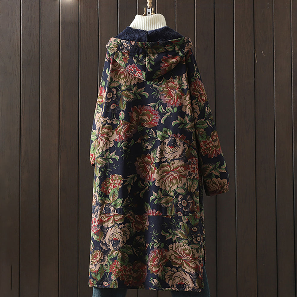 Stilla | Lang Vintage Frakke Med Blomsterprint