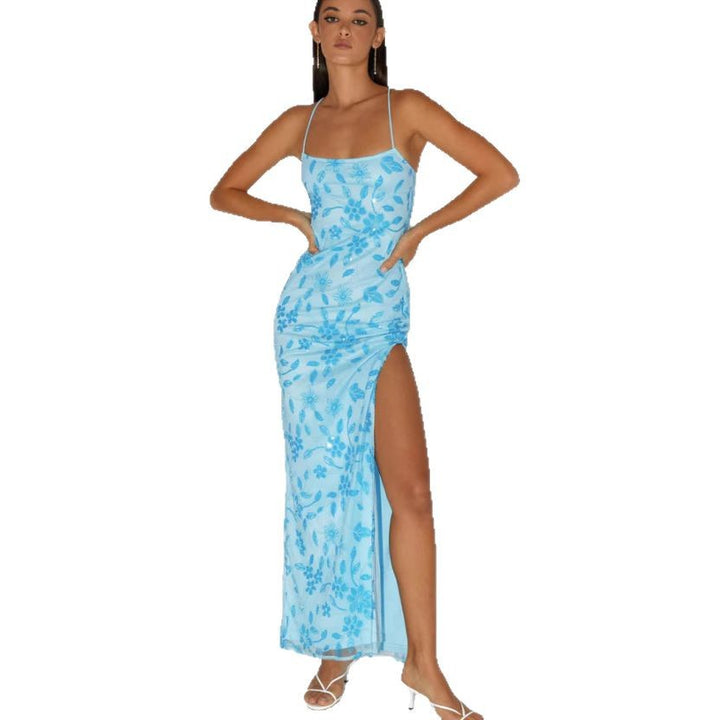 Damer Couture Maxi Kjole med Blomster Smock Design og Fristende Bag detaljer