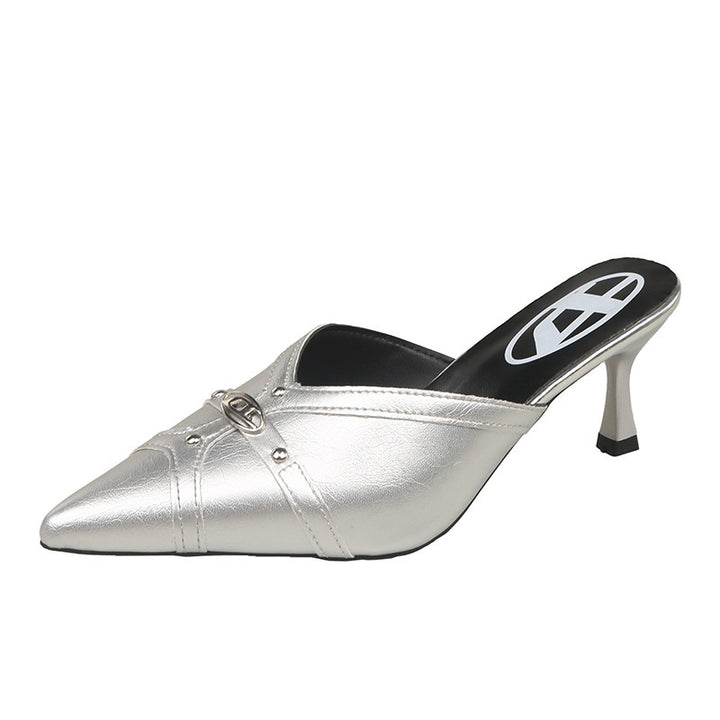 Dame Elegant Spids-Tå Hæl-Mules med Metallic-Detaljer Stilla