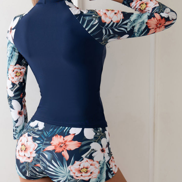 Dame Floral Print Rash Guard og Shorts Sæt Stilla