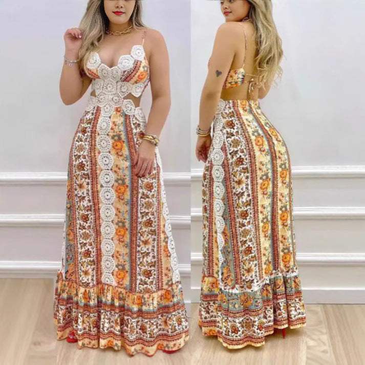 Dame Maxikjole med blomsterprints og raffinerede cut-outs Stilla