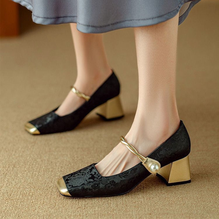 Dame elegante Mary Jane Pumps med buet remdesign og blokerende hæl Stilla