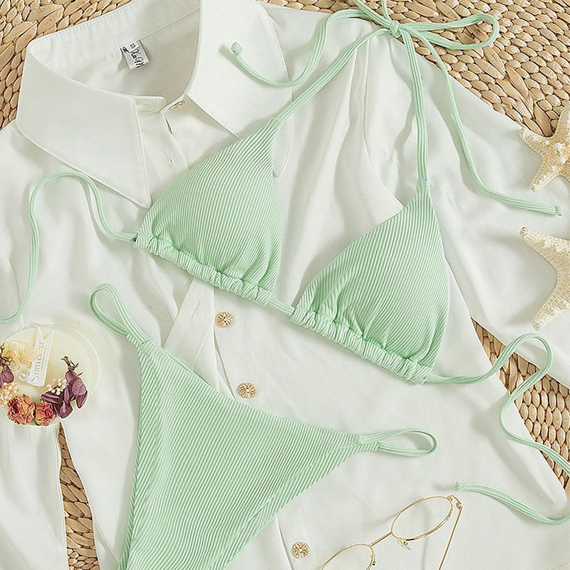 Damer Triangle-Bikini med justerbare bindebånd og moderne rib-design Skovae