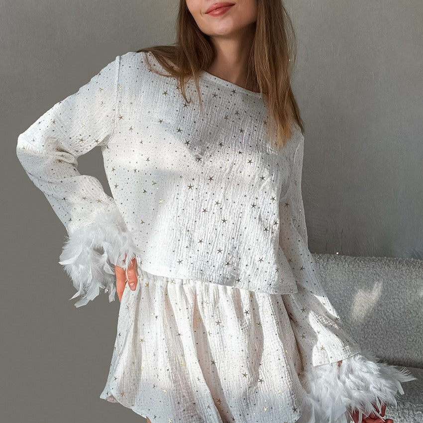 Dame luksus pyjamasæt med fine sløjfer og elegante ærmeafslutninger Stilla