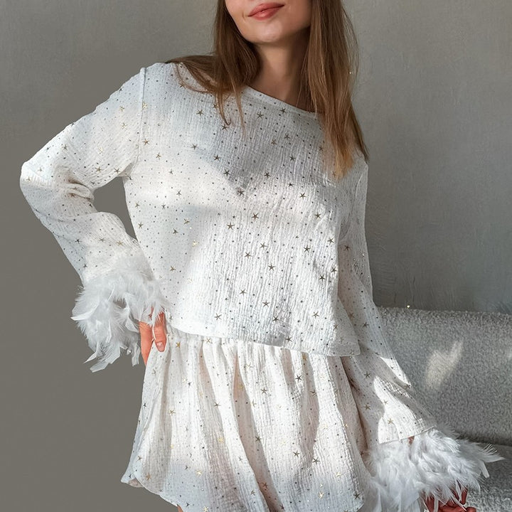 Dame luksus pyjamasæt med fine sløjfer og elegante ærmeafslutninger Stilla