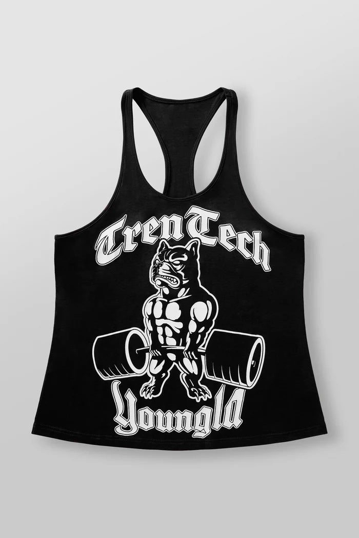 Herren nan figursygt Fitness-Tanktop med Bulldogge-grafik og ekstra dybe armlægninger Skovae