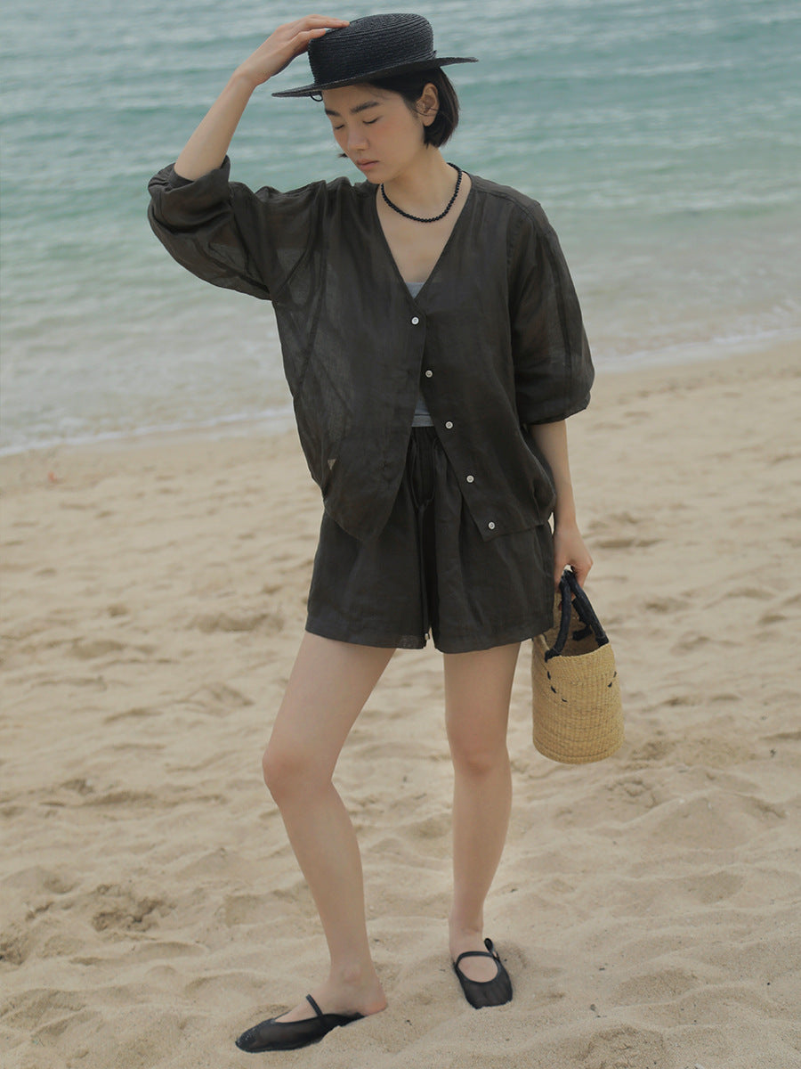 Dame Let Linned-Shorts Stilla