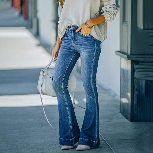 Dame højtaljede flared jeans med afslappede detaljer Skovae