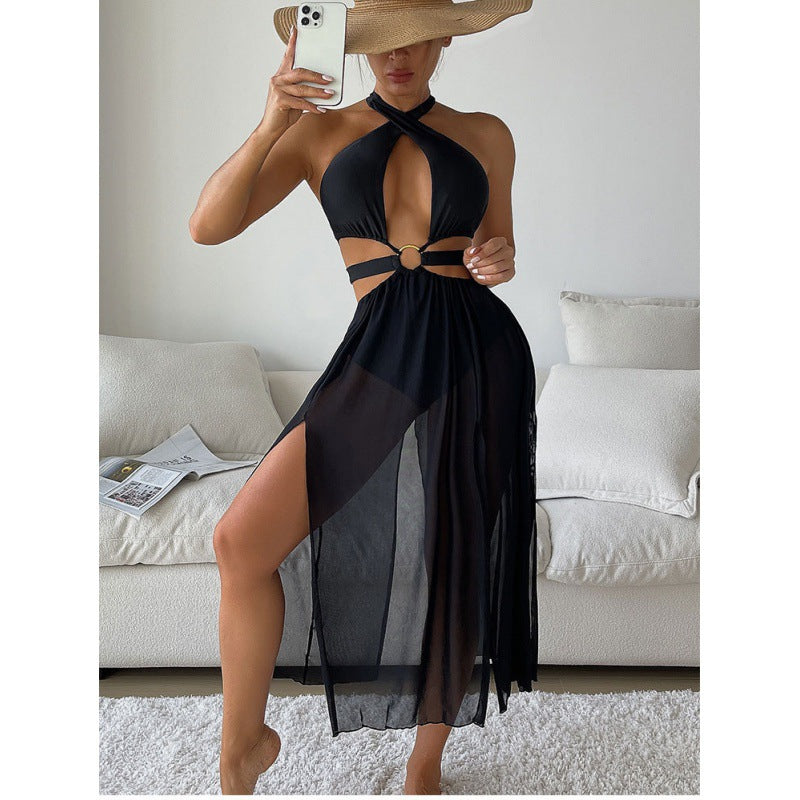Dame Maxikjole med cut-out-detaljer og elegant krydselement Skovae