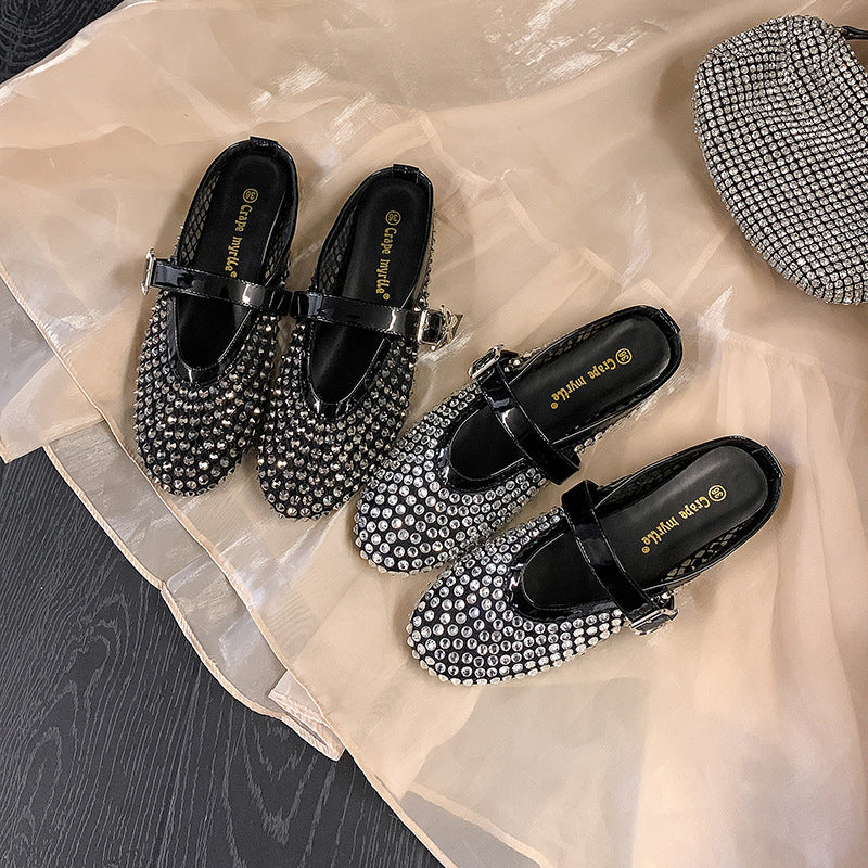 Dame mode Sko med glitrende applikation og justerbar strop Stilla