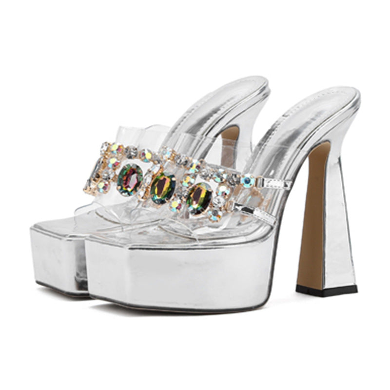 Dame Plateau-sandaletter med funklende rhinestones og gennemsigtige remme Stilla