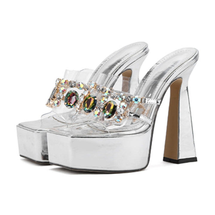 Dame Plateau-sandaletter med funklende rhinestones og gennemsigtige remme Stilla