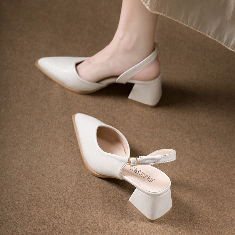 Dame Slingback hæl mules med spids tå og geometrisk accent Stilla
