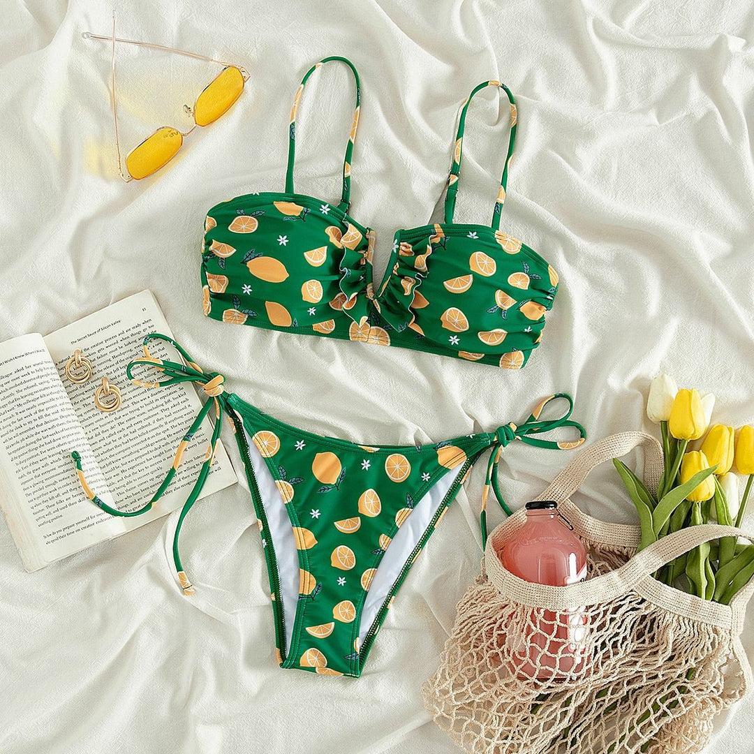 Dame bikini-sæt med frugtagtigt motiv og justerbare stropper Stilla