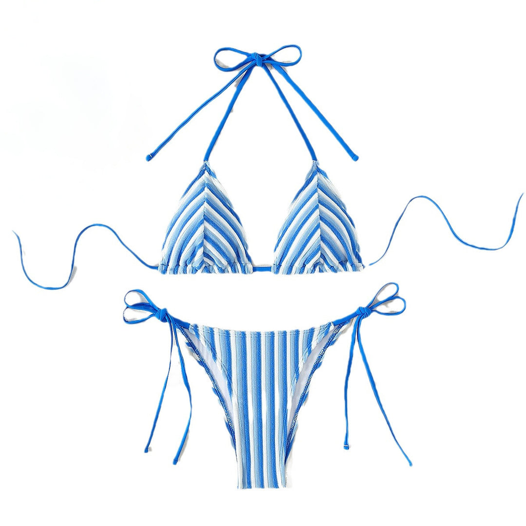 Dame triangel-bikini med raffinerede striber og legesyge sløjfer Skovae
