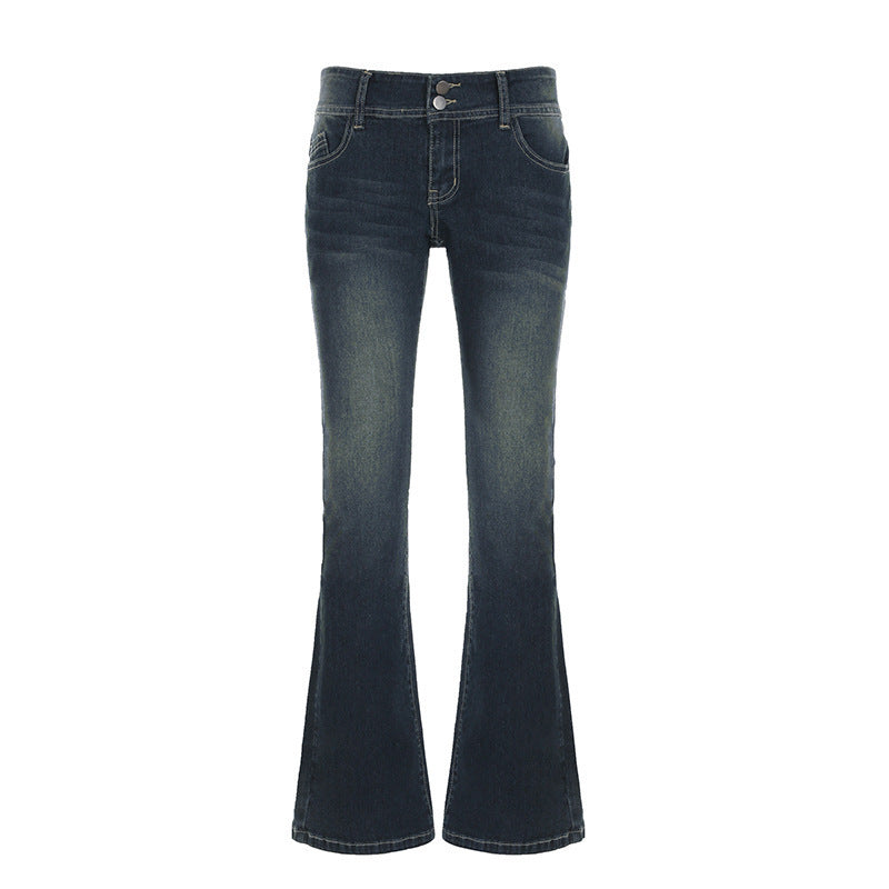 Dame flared jeans med høj talje og fashionable detaljer Skovae