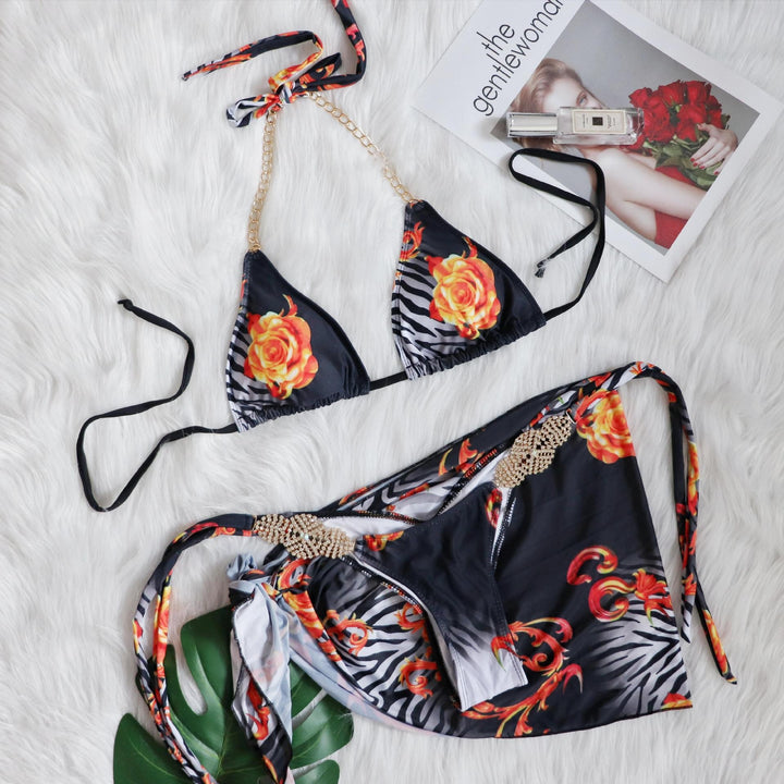 Dame Floral Print Tri-Tie Bikini Sæt Stilla