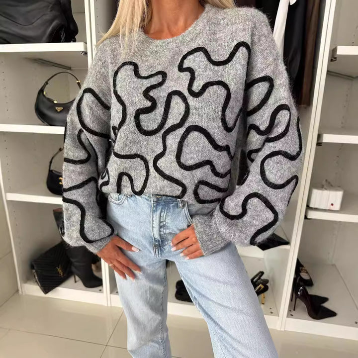 Kvindernes hyggelige strikkede sweater med kunstnerisk mønster Stilla