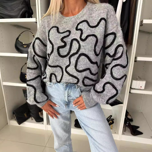 Kvindernes hyggelige strikkede sweater med kunstnerisk mønster Stilla