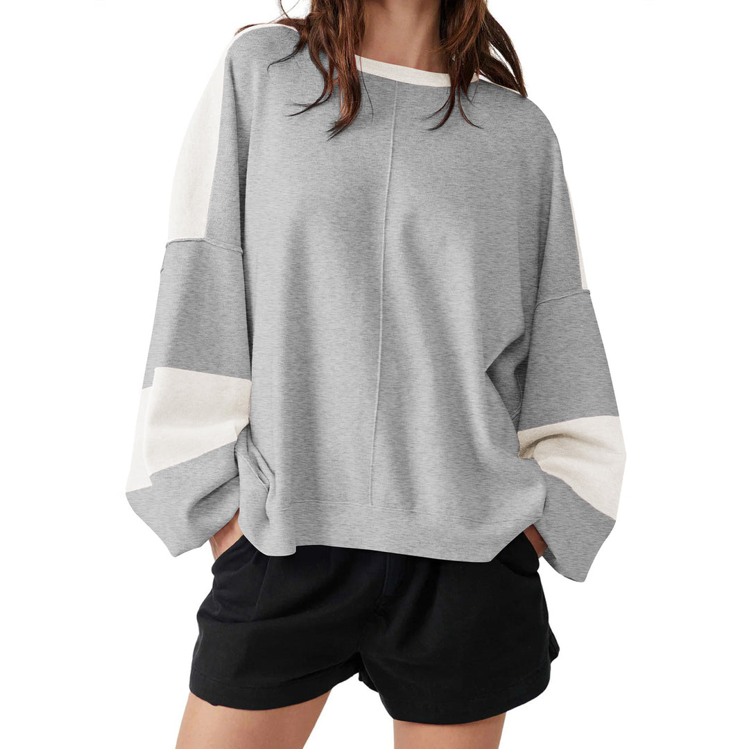 Dame afslappet sweatshirt med løst snit og elegante blokstriber Stilla