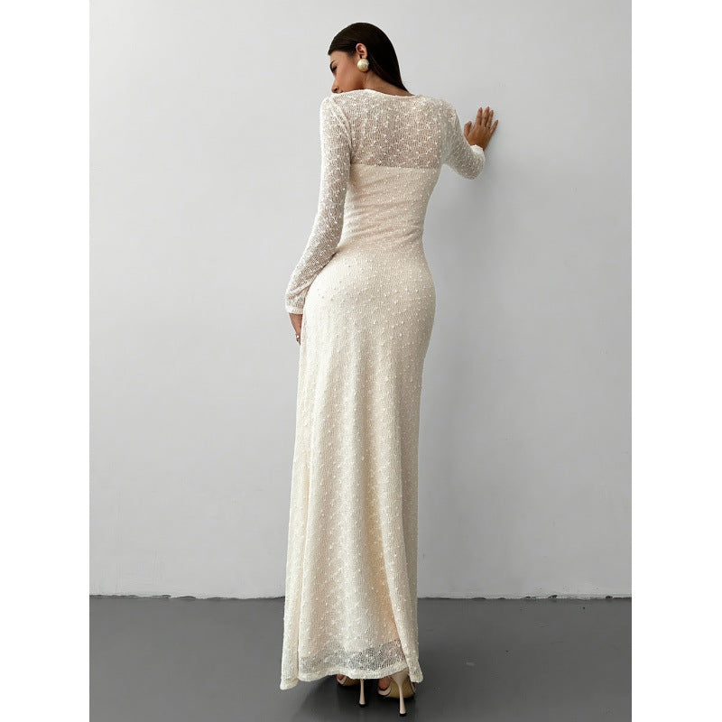 Damen Maxikleid mit transparenten Ärmeln Skovae