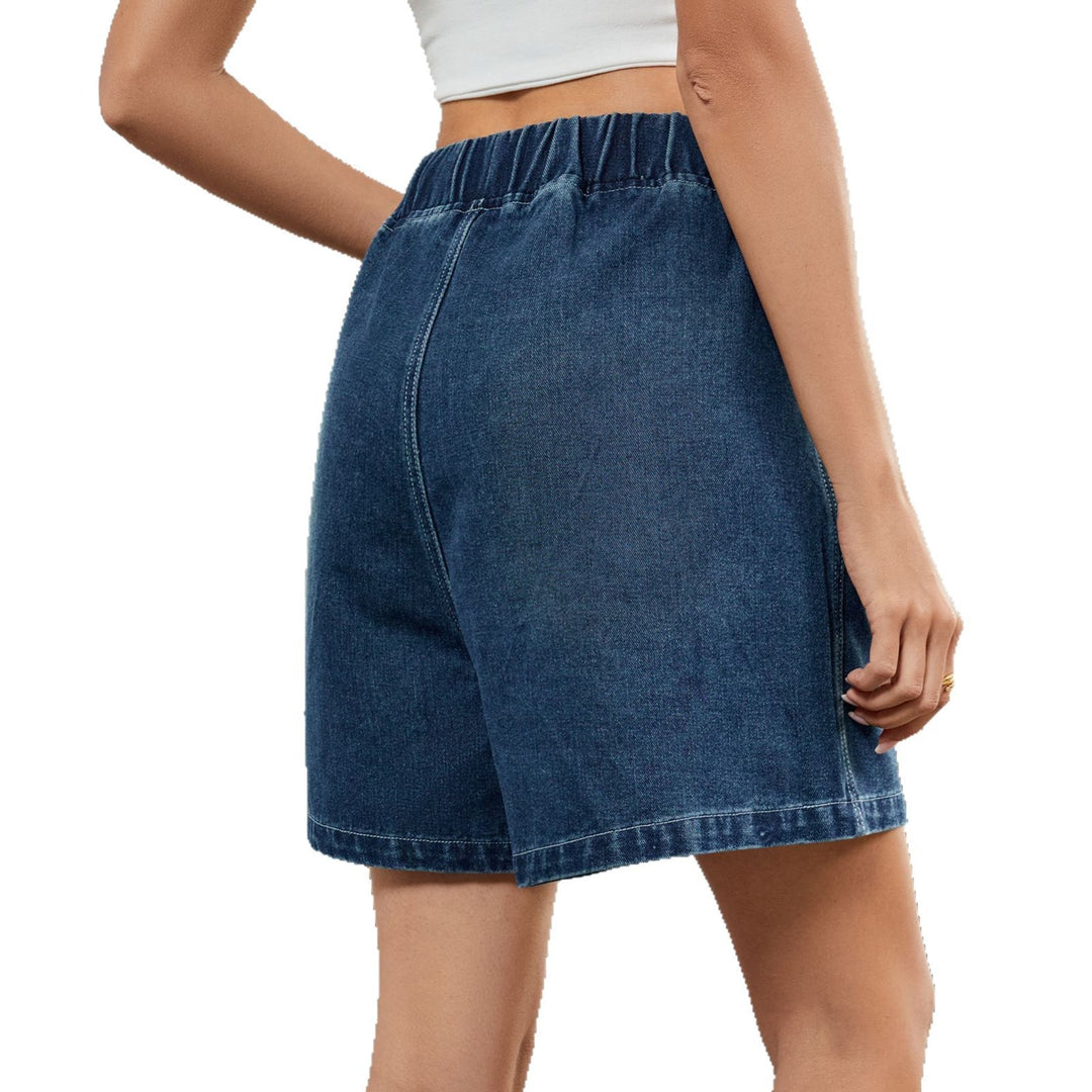 Dame Behagelige Denim-Shorts med elastisk talje og sidelommer Stilla