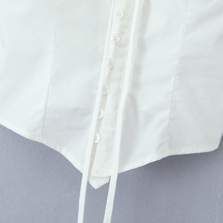 Dame Off-Shoulder Bluse med elastisk flæse og knaplukning Stilla