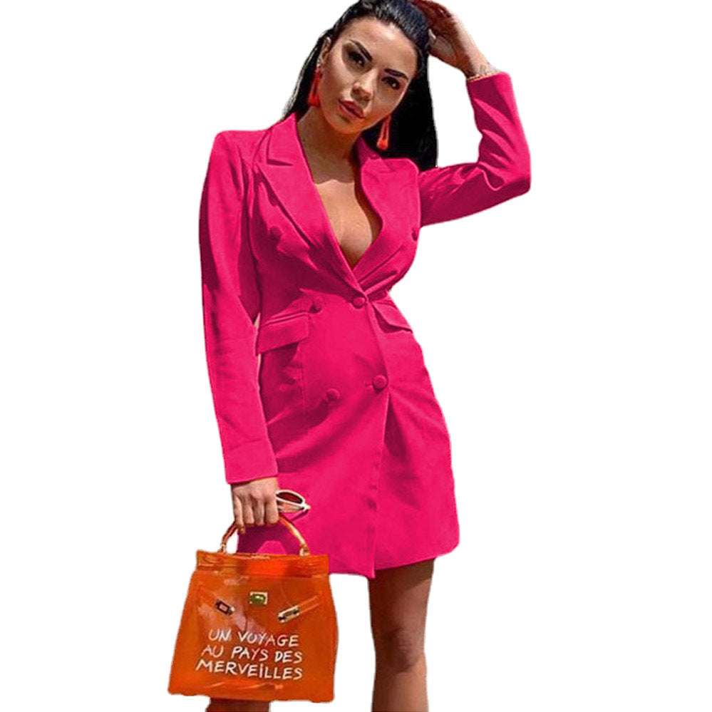 Dame Elegant skåret blazer-kjole med dobbel knaplukning Stilla