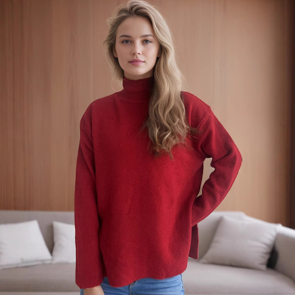 Dame casual sweater med høj krave og praktiske sidelommer Stilla