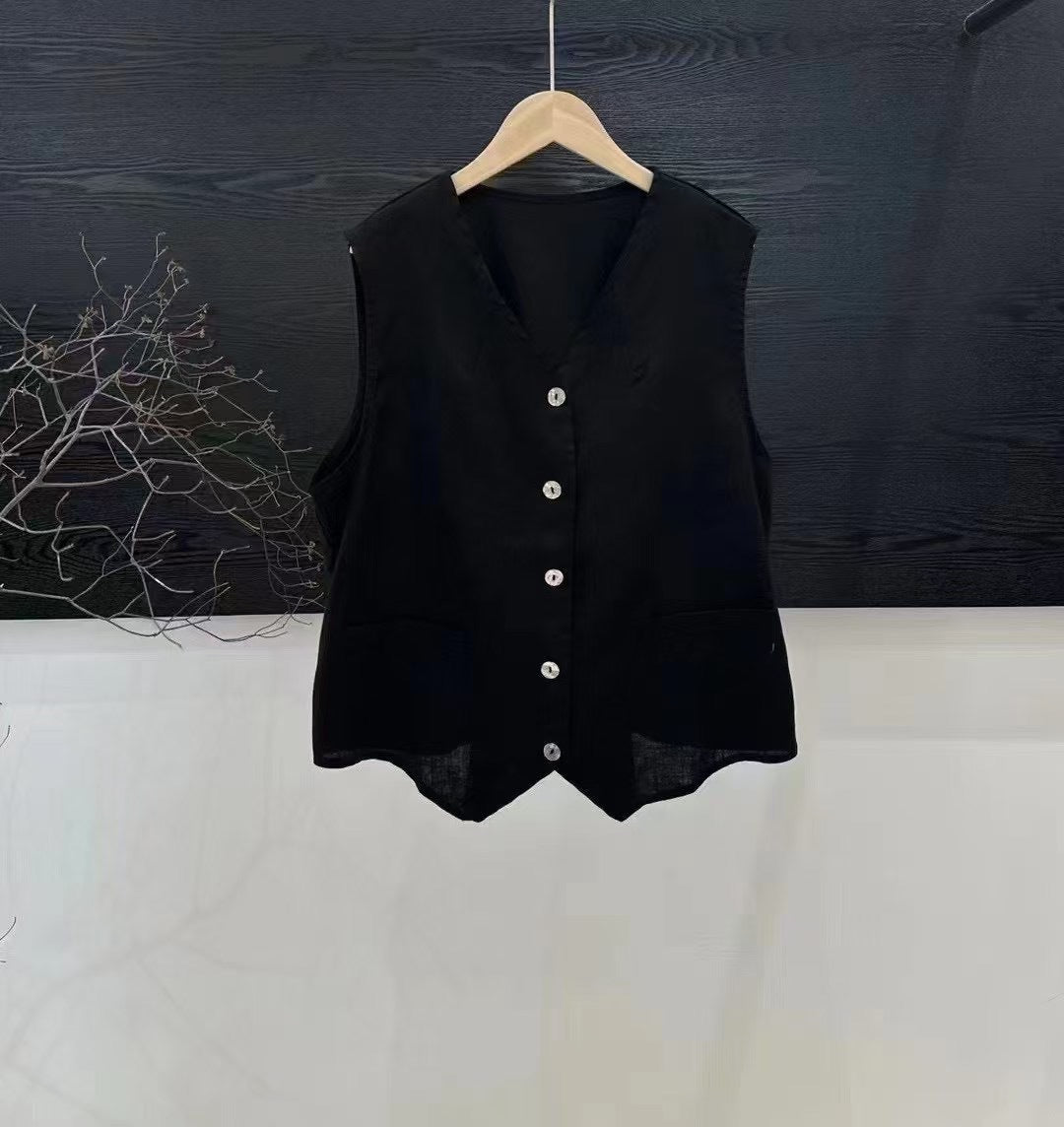 Dame Casual Linned Knap-Op Vest Stilla