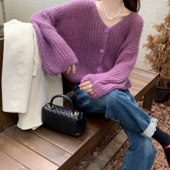 Kvinders casual cardigan lavet af chunky strik med praktiske knapper Stilla