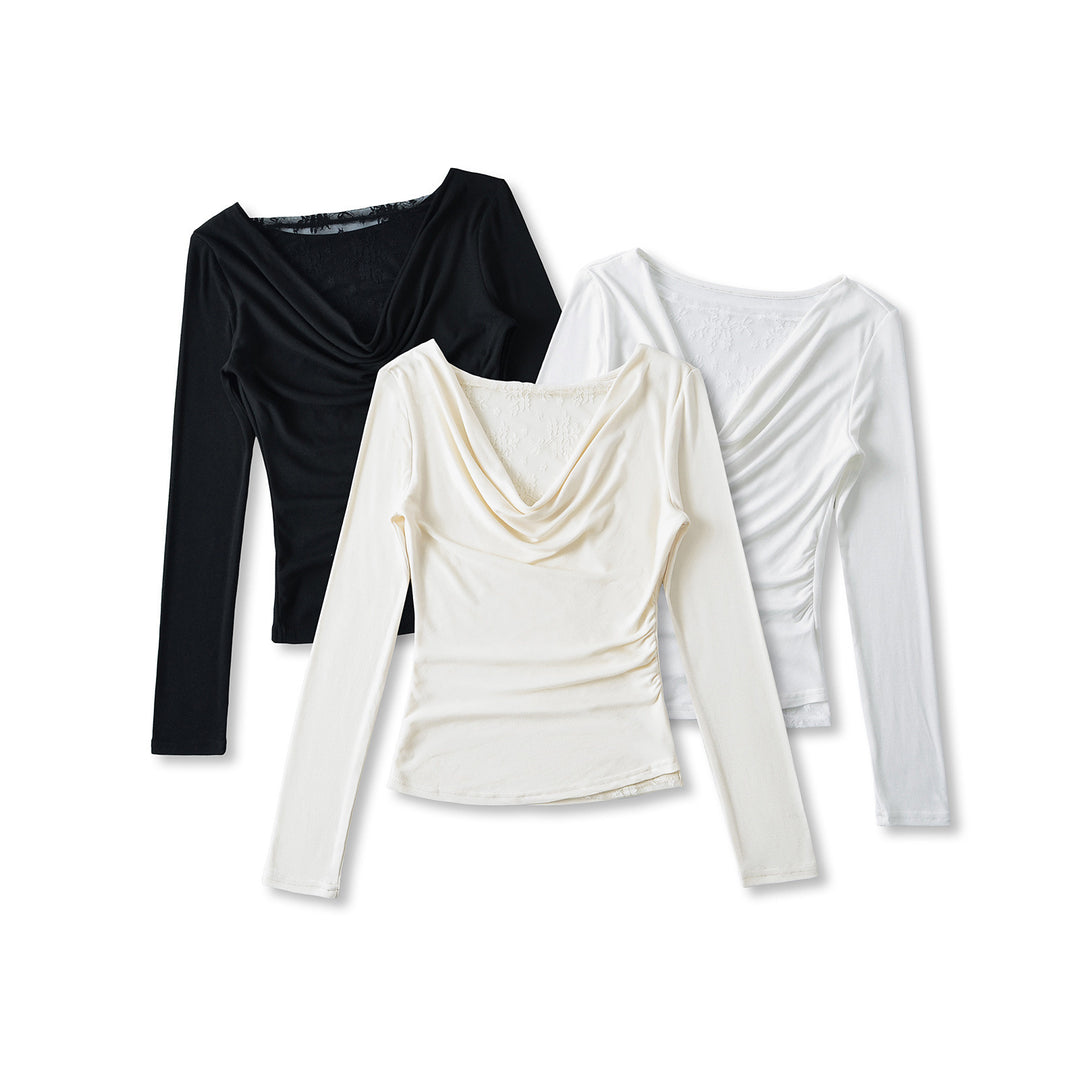 Dame elegant longsleeve top med glat draperingseffekt Stilla