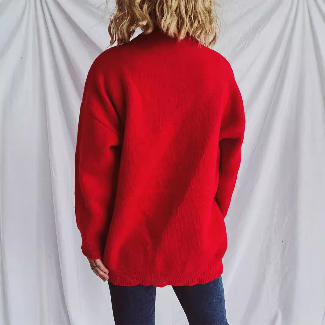 Kvinders strikket sweater med charmerende hjerte design og dekorativ sløjfe Stilla