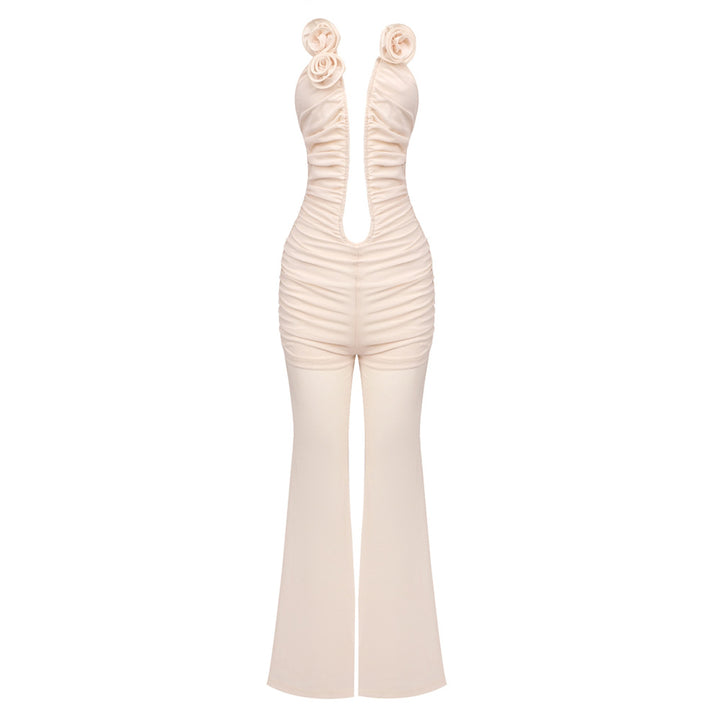 Dame Jumpsuit med rynkning og blomsterdetalje Stilla