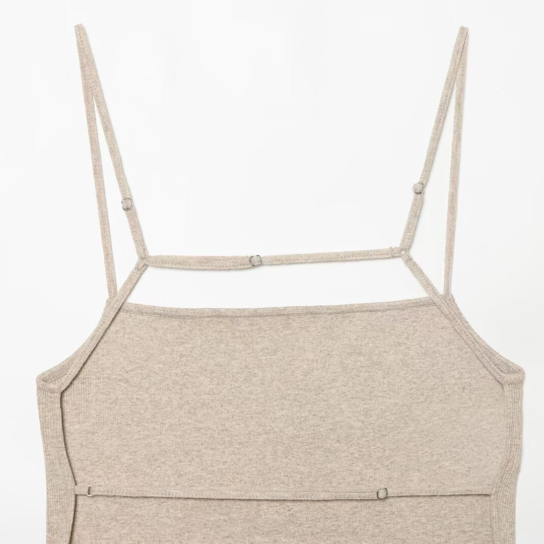 Dame Cropped Top med fine stropper og glitrende kant Skovae