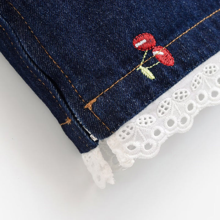 Dame Designer-Cropped-Top med blomsterbroderi og spidsdetalje Skovae