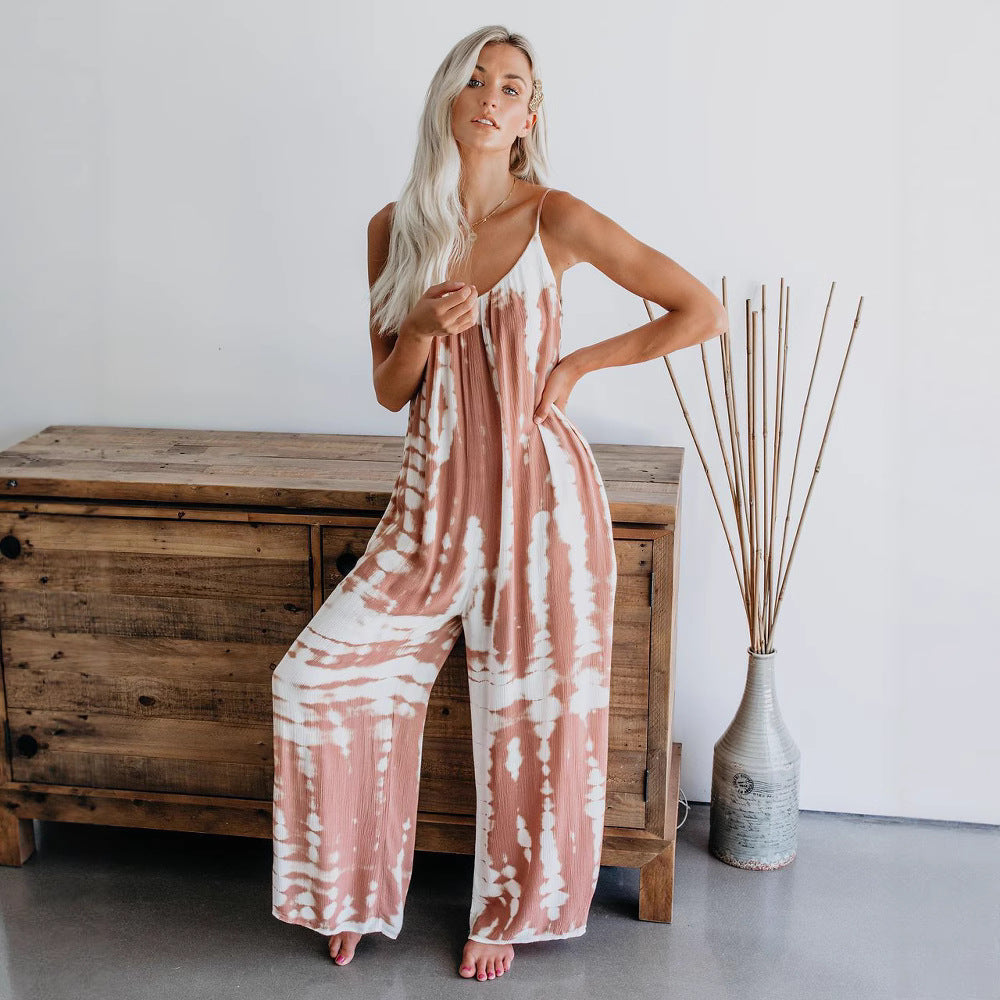 Dame Maxikjole med trendy batikdesign og voluminøse stropper Stilla