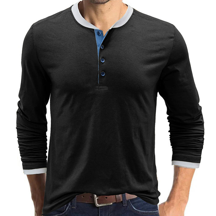 Herren Langarmshirt med modisch Henley-udskæring og kontrasterende kravebehandling Stilla