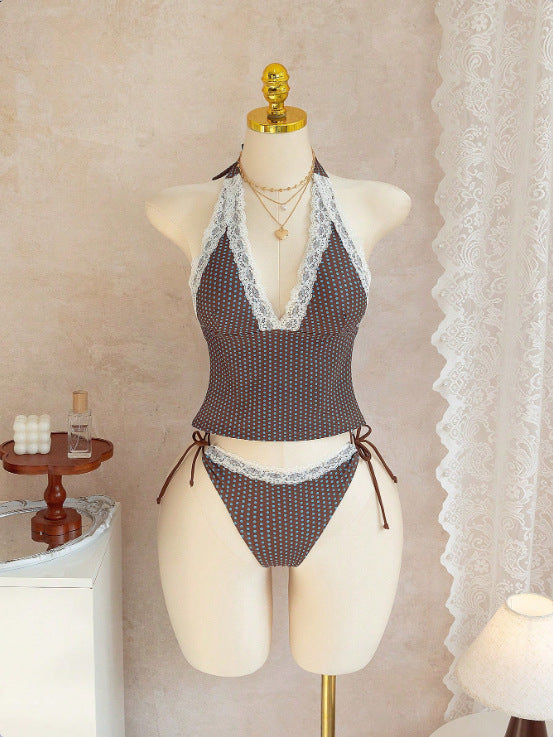 Dame Halter-Kini-sæt med spidsede detaljer Skovae