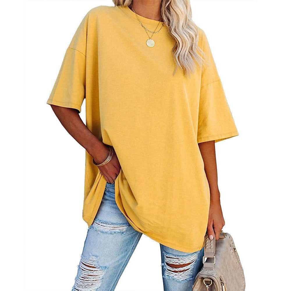 Dame afslappet oversized T-shirt med rund halsudskæring og korte ærmer Stilla