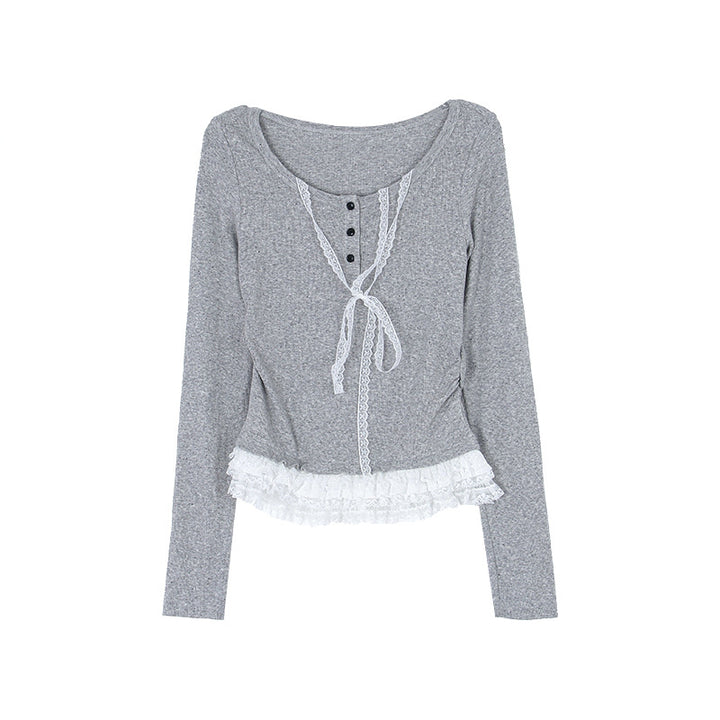 Dame longsleeve med dekorativt flæse detaljer og raffineret design Stilla